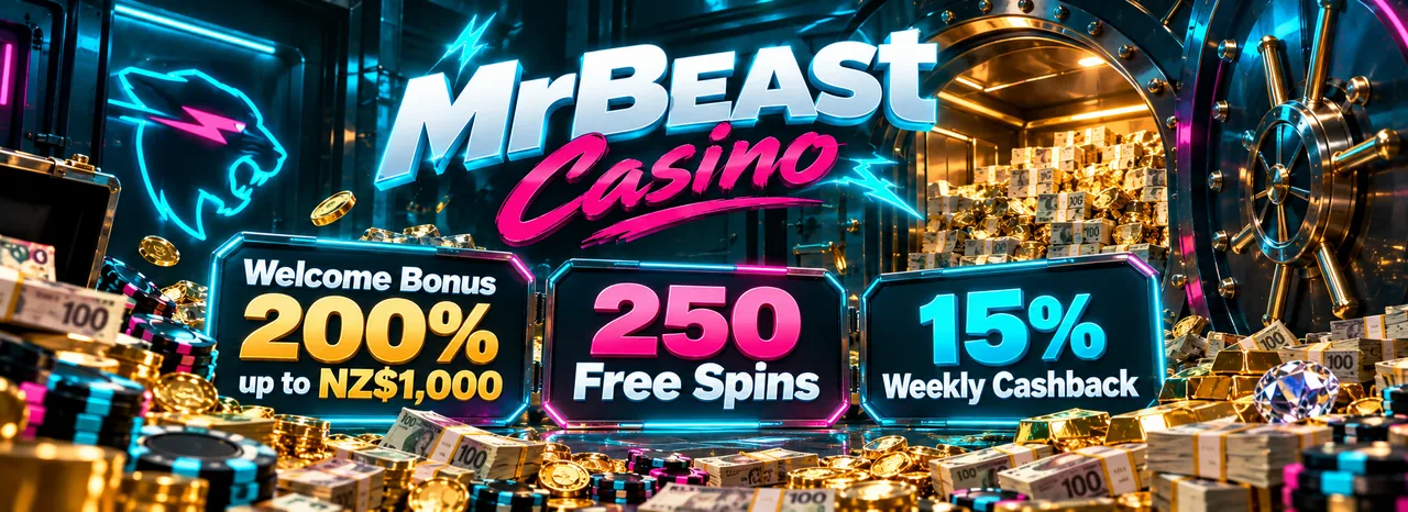 MrBeast Casino welcome bonus - 200% up to NZ$1,000 plus 250 free spins